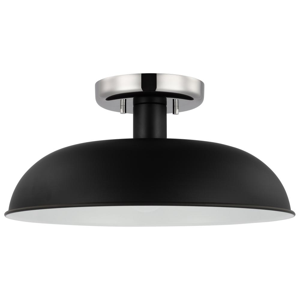 Colony; 1 Light; Small Semi-Flush Mount Fixture; Matte Black with Polished Nickel