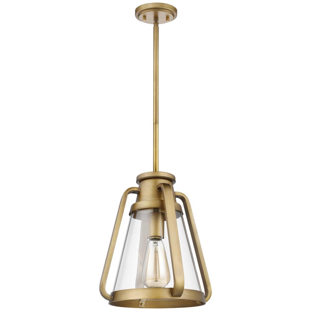 Everett; 1 Light 10 Inch Pendant; Natural Brass with Clear Glass