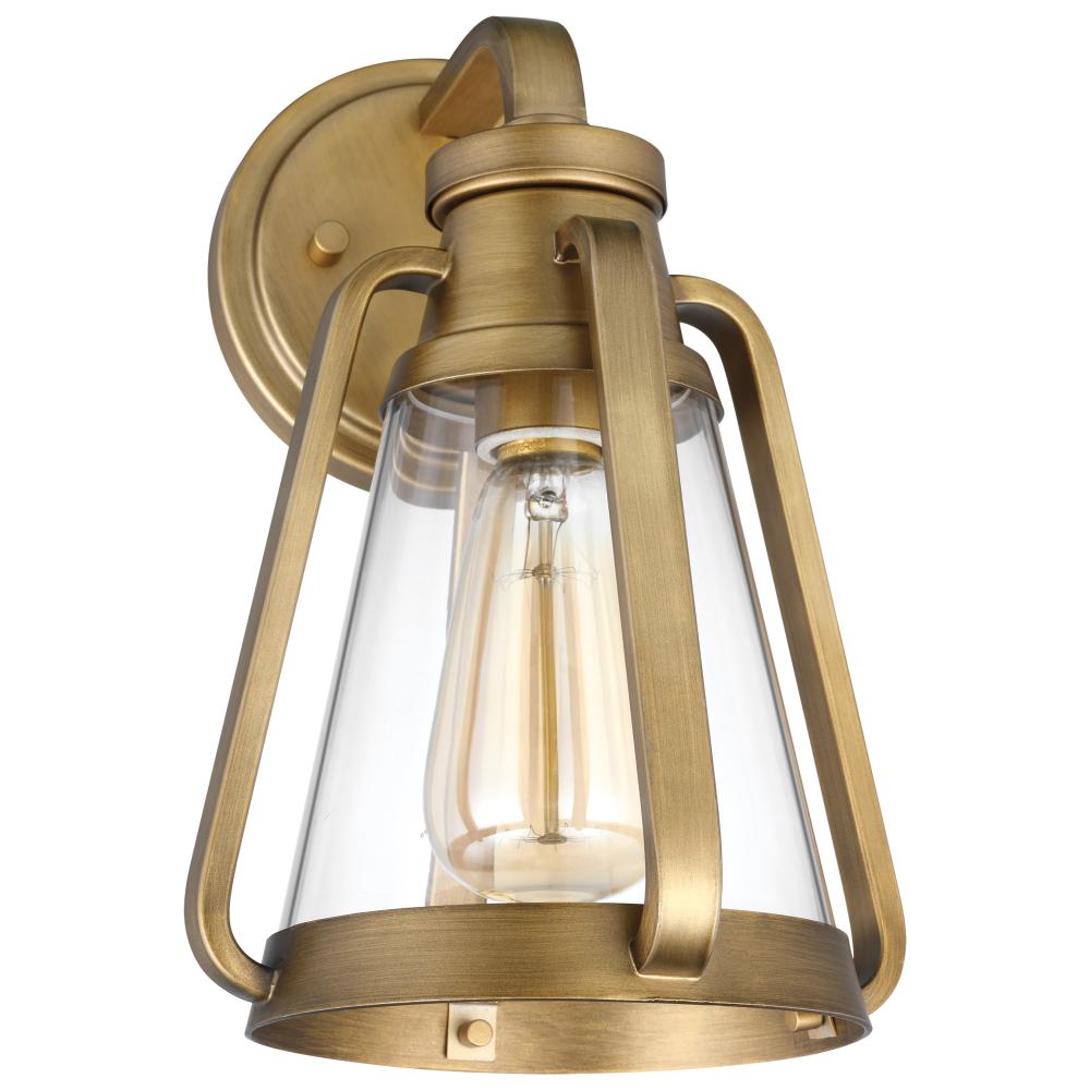 Everett; 1 Light; Small Wall Sconce; Natural Brass with Clear Glass