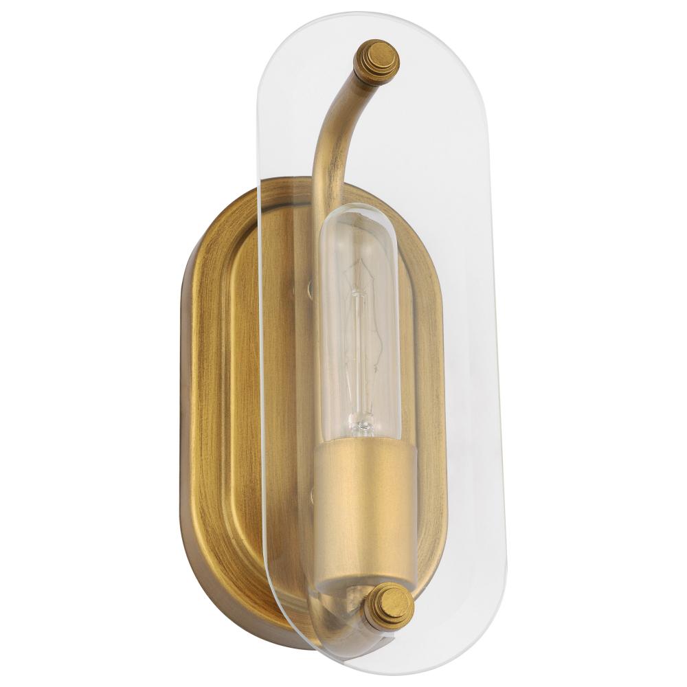 Teton; 1 Light Vanity; Medium Base; 60 Watt; Natural Brass Finish; Clear Beveled Glass