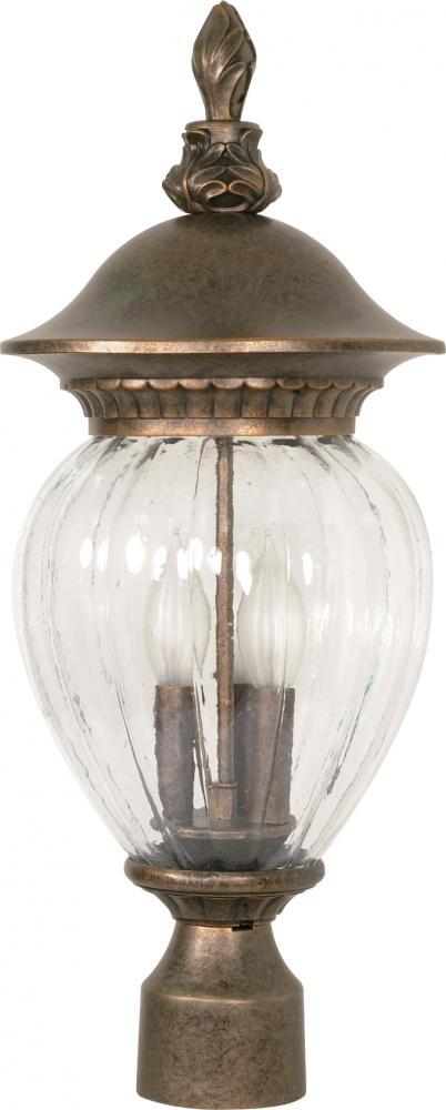Balun - 3 Light - 22&#34; - Post Lantern - w/ Clear Melon Seed Glass