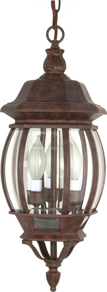 Central Park - 3 Light 20&#34; Hanging Lantern with Clear Beveled Glass - Old Bronze Finish