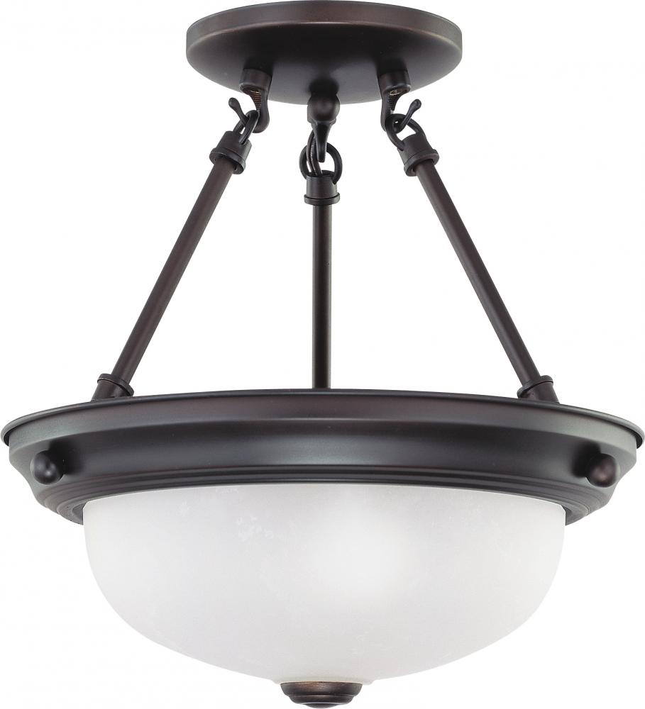 2 Light - LED 11&#34; Semi-Flush Fixture - Mahogany Bronze Finish - Frosted Glass - Lamps Included
