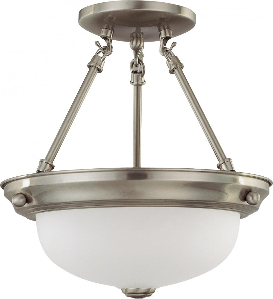 2 Light - LED 11&#34; Semi-Flush Fixture - Brushed Nickel Finish - Frosted Glass - Lamps Included