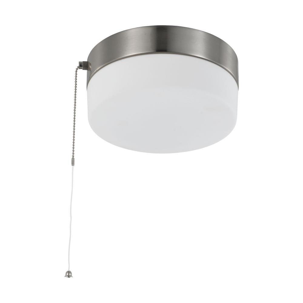 12 Watt; 8 inch; LED Flush Mount Fixture with Pull Chain; Brushed Nickel with Frosted Glass