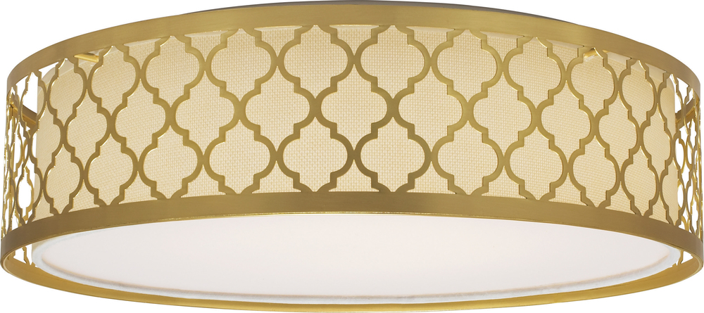 15&#34; Filigree LED Decor Flush Mount Fixture - Natural Brass Finish - White Fabric Shade