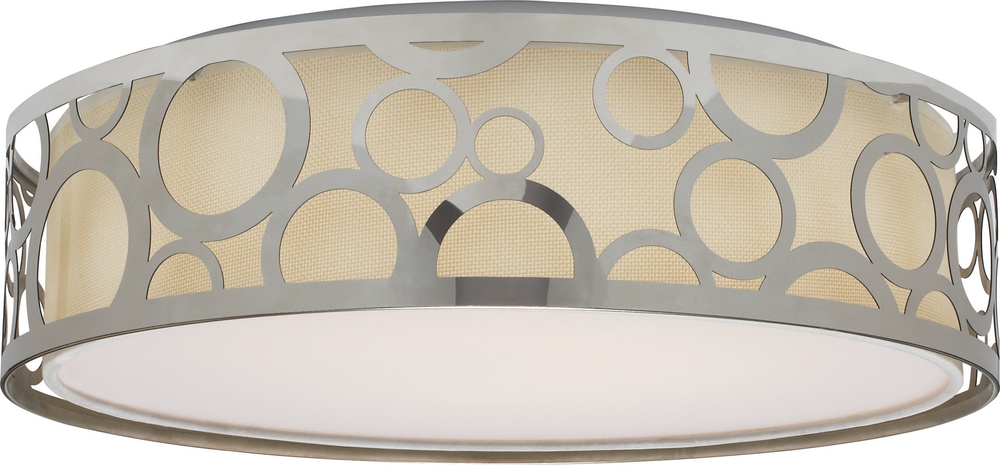 15&#34; Filigree LED Decor Flush Mount Fixture - Polished Nickel Finish - White Fabric Shade