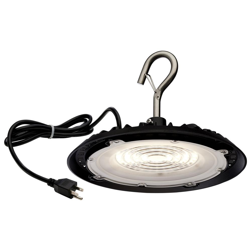 60 Watt; Hi-Pro Shop Light with Plug; 8&#34; Dia.; 4000K; Black Finish; 120 Volt