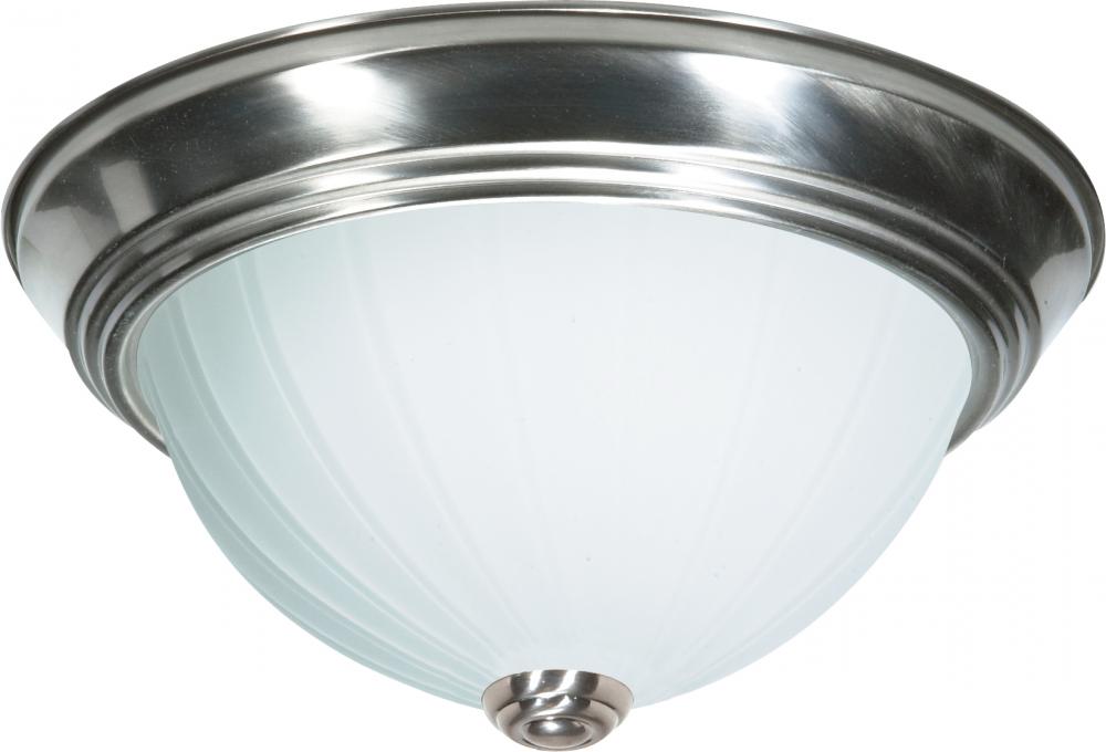 2 Light - 13&#34; Flush with Frosted Melon Glass - Brushed Nickel Finish
