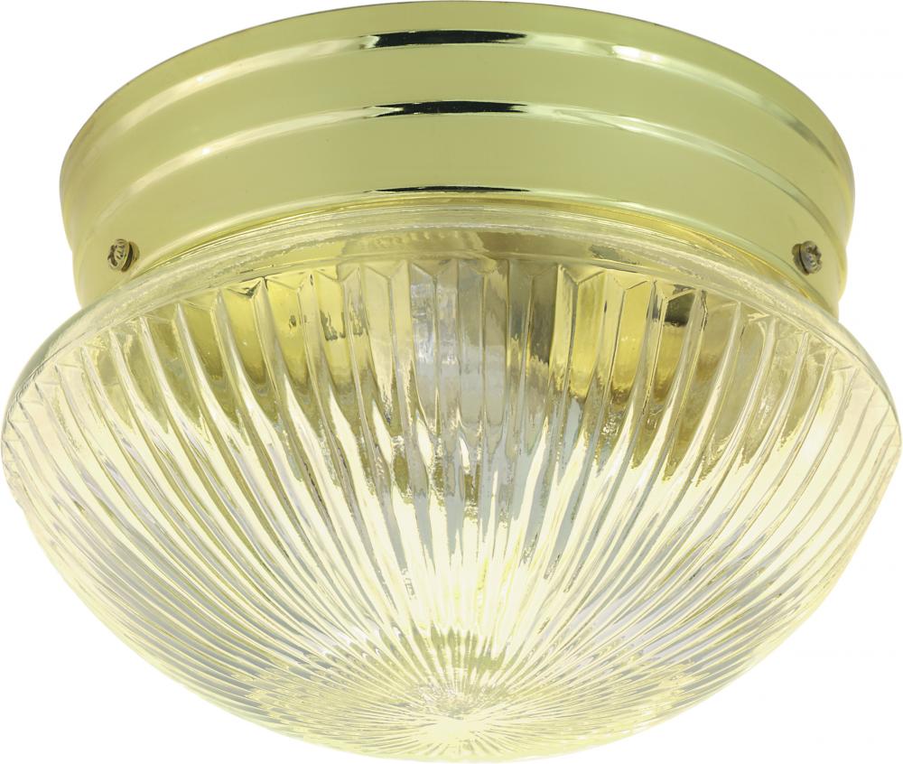 1 Light - 8&#34; Flush with Clear Ribbed Glass - Polished Brass Finish