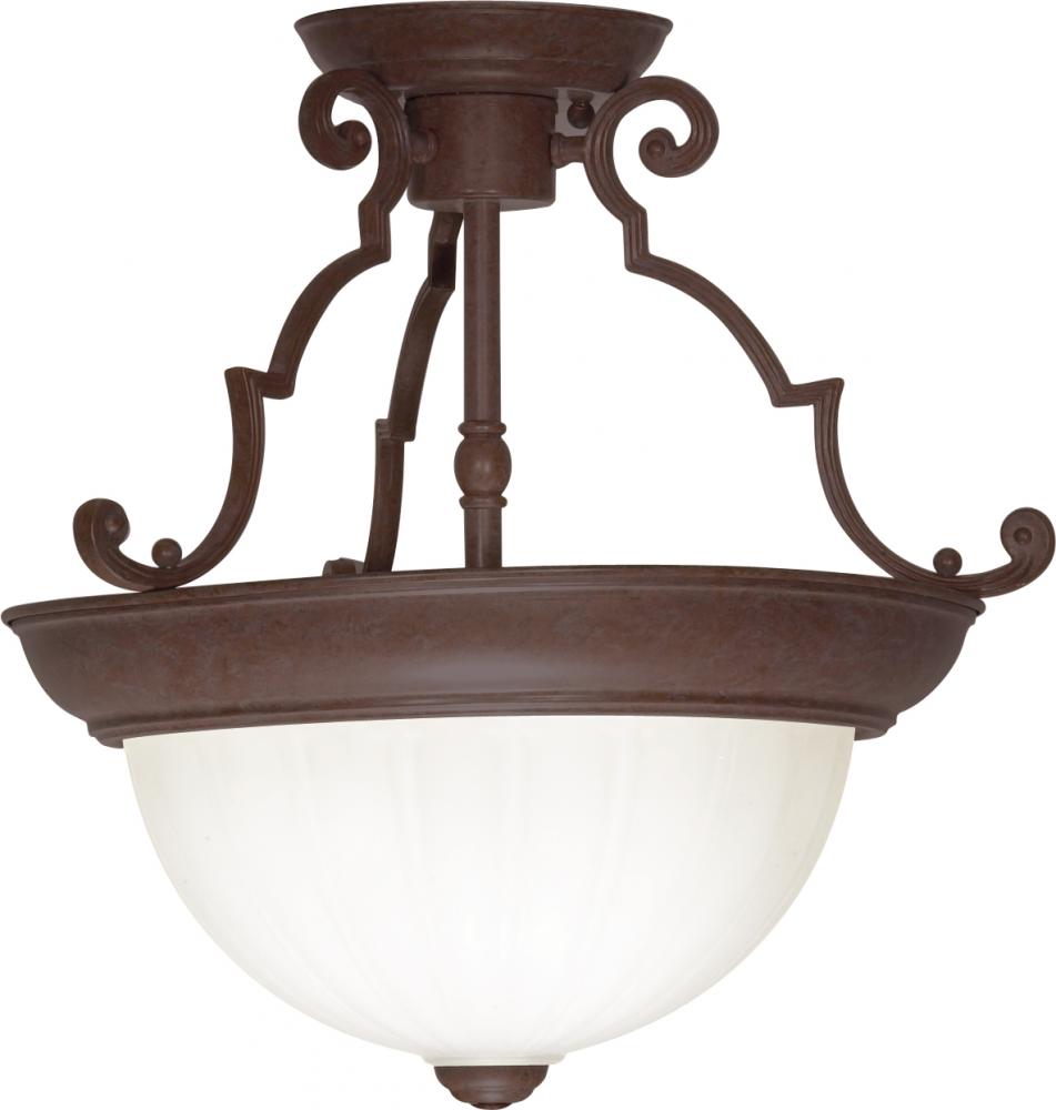 2 Light - 13&#34; - Semi-Flush Dome - Frosted Melon Glass