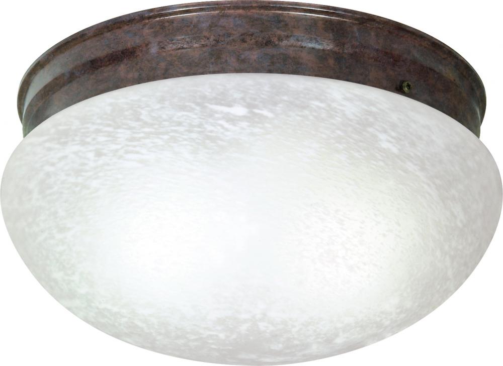 2 Light - 12&#34; Flush with Alabaster Glass - Old Bronze Finish