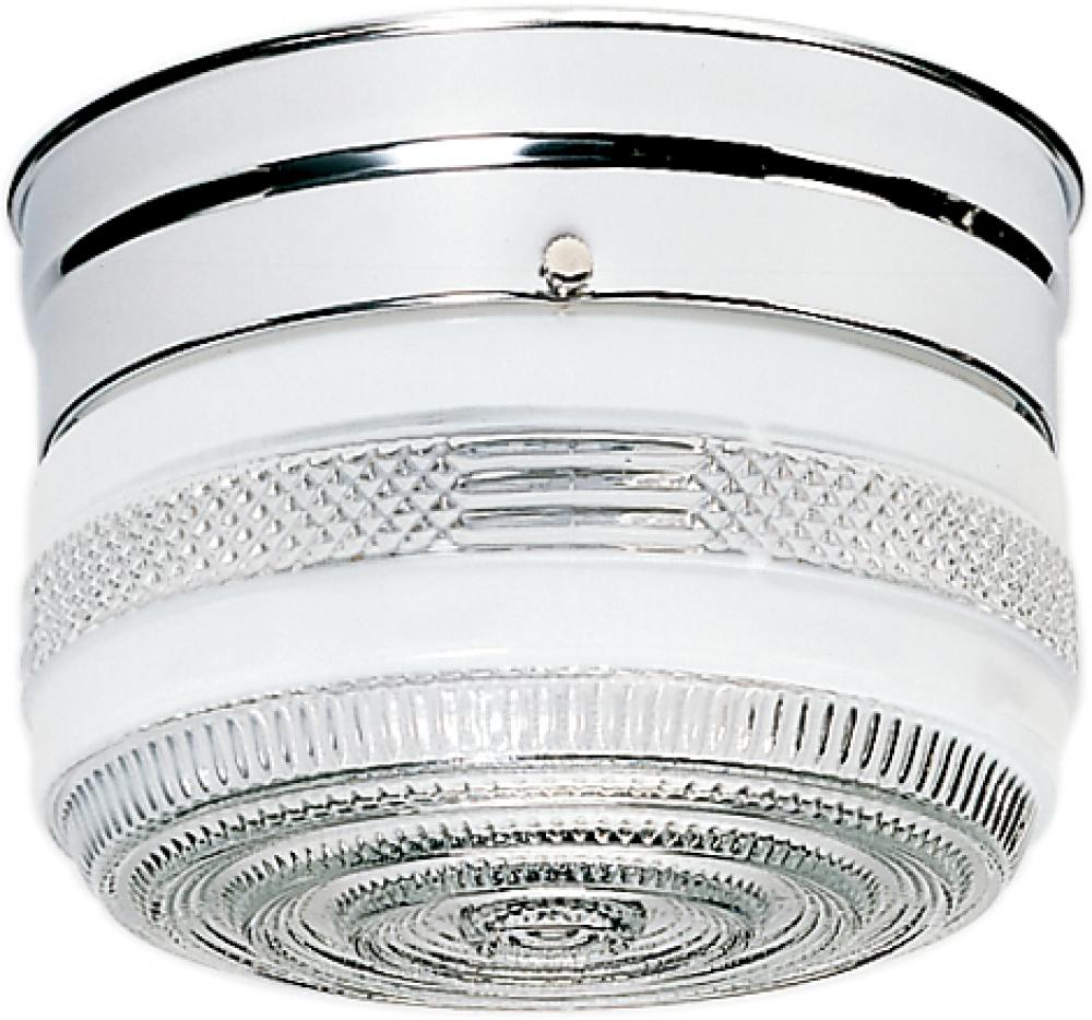 1 Light - 6&#39;&#39; Flush with White and Crystal Accent Glass - Polished Chrome Finish