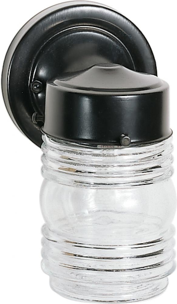 1 Light - 6&#34; Mason Jar with Clear Glass - Black Finish