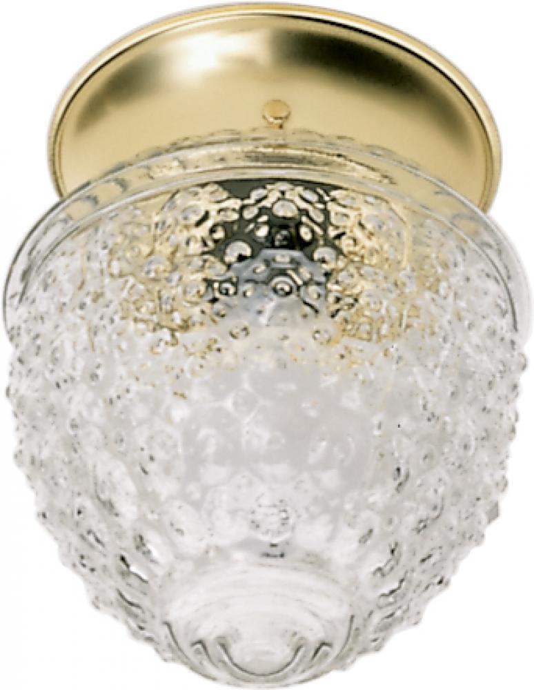 1 Light - 6&#34; Flush with Clear Pineapple Glass - Polished Brass Finish