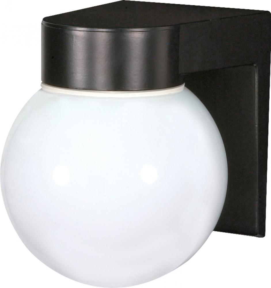 1 Light - 8&#34; Utility Wall with White Glass - Black Finish