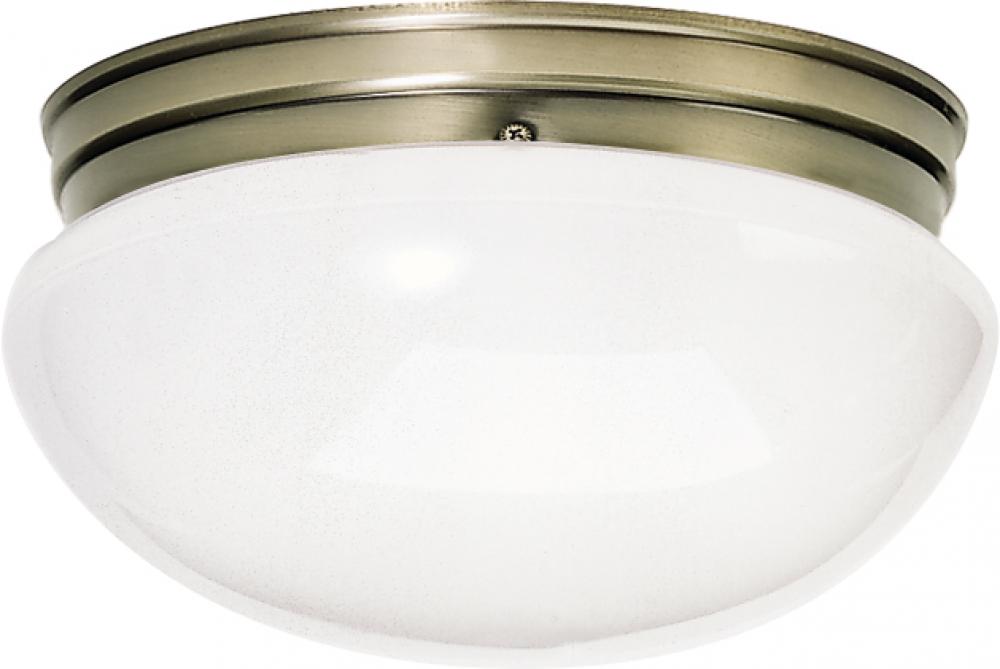 2 Light - 12&#34; Flush Large with White Glass - Antique Brass Finish