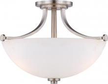 Nuvo 60/5017 - 3-Light Semi Flush Mount Ceiling Light in Brushed Nickel Finish with Frosted Glass