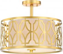 Nuvo 60/5937 - Filigree - 2 Light Semi Flushwith Beige Linen Shade - Natural Brass Finish