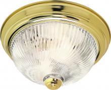 Nuvo SF76/026 - 3 Light - 15" Flush with Clear Ribbed Swirl Glass - Polished Brass Finish