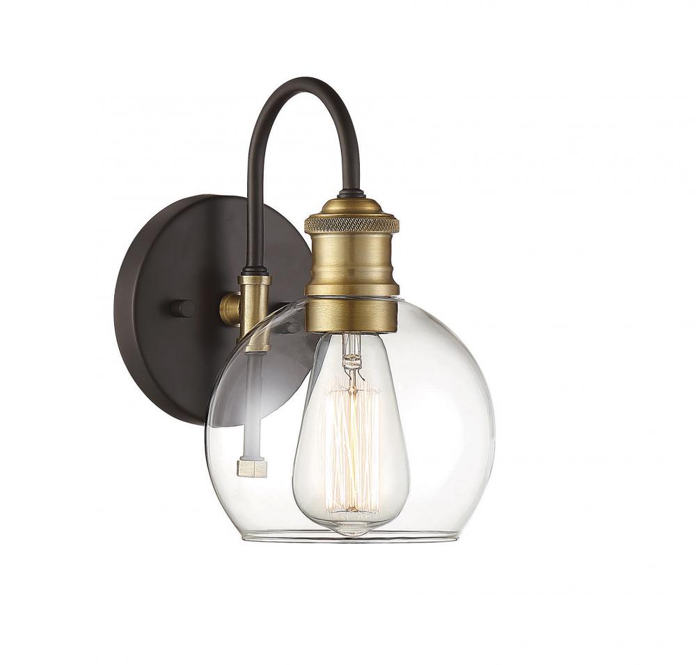 1-Light Outdoor Wall Lantern in Oil Rubbed Bronze with Natural Brass