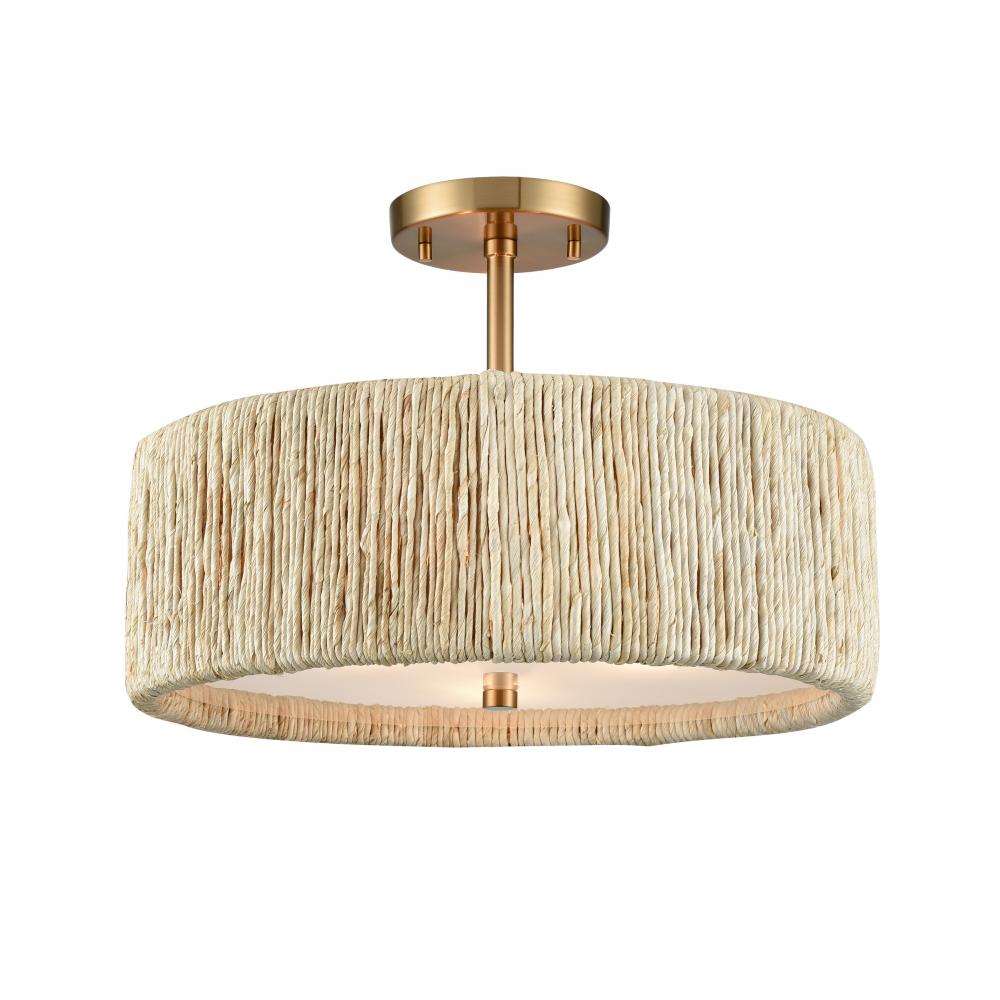 Abaca 16.75&#39;&#39; Wide 3-Light Semi Flush Mount - Satin Brass