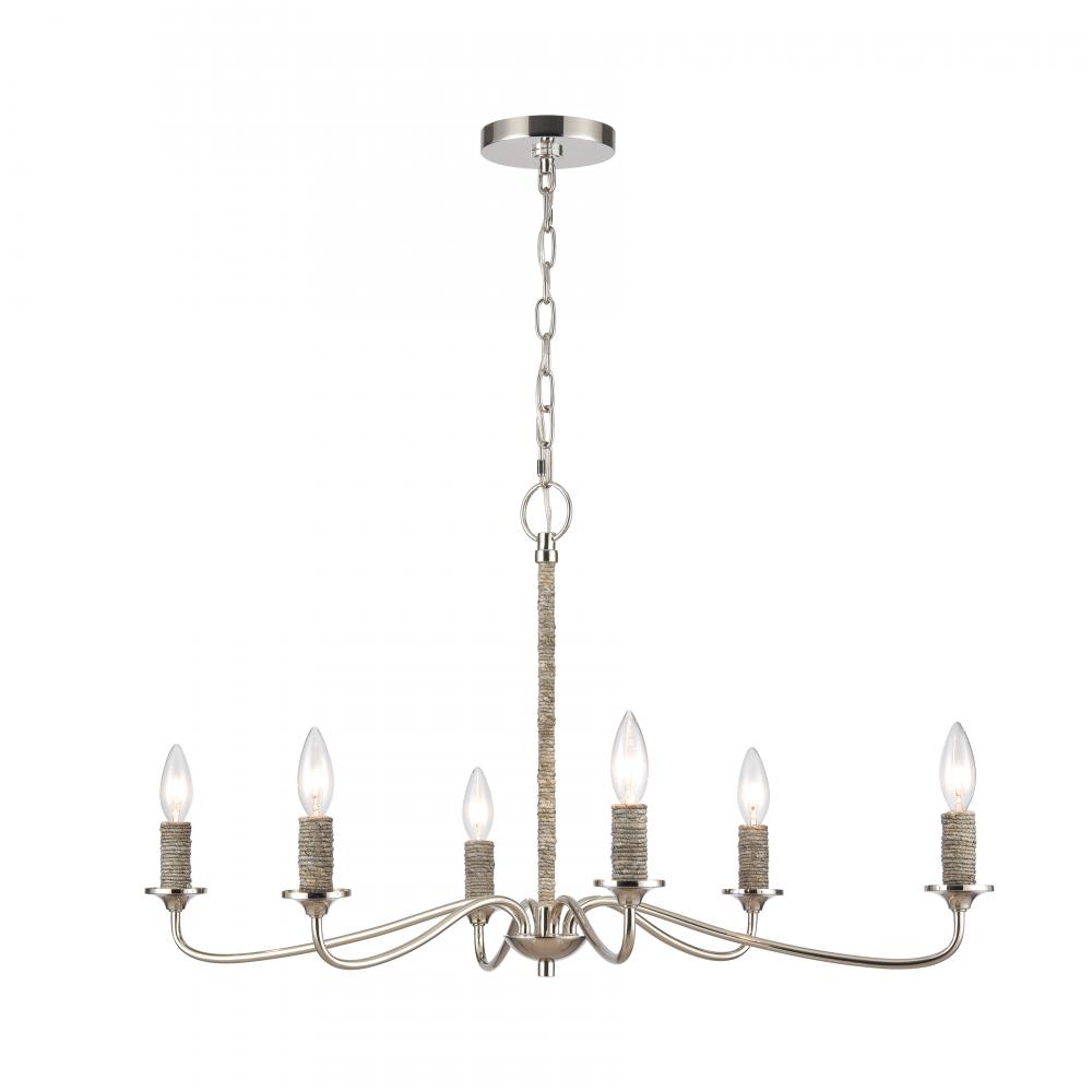 Abaca 32&#39;&#39; Wide 6-Light Chandelier - Polished Nickel