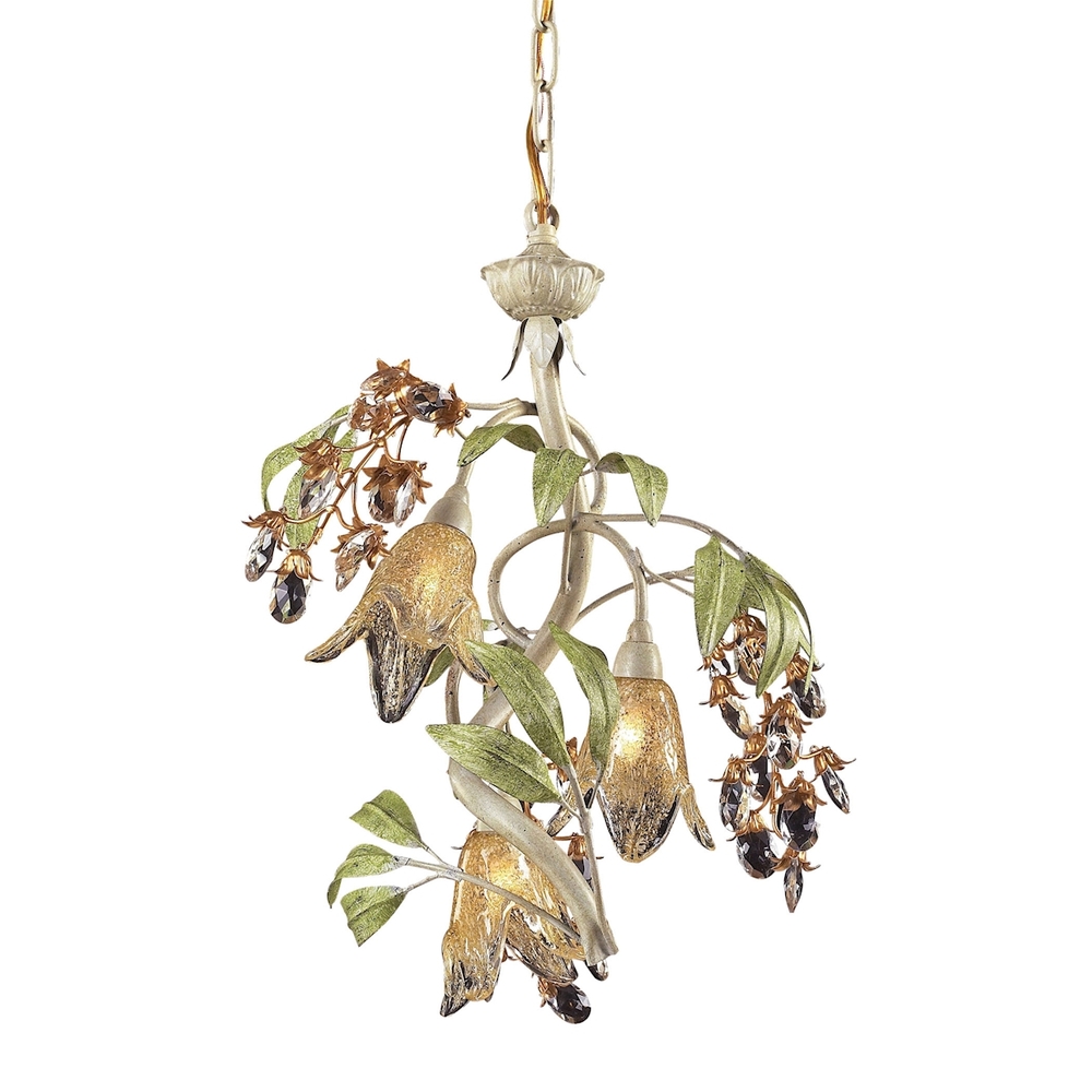 Huarco 3-Light Chandelier in Seashell and Sage Green with Floral-shaped Glass