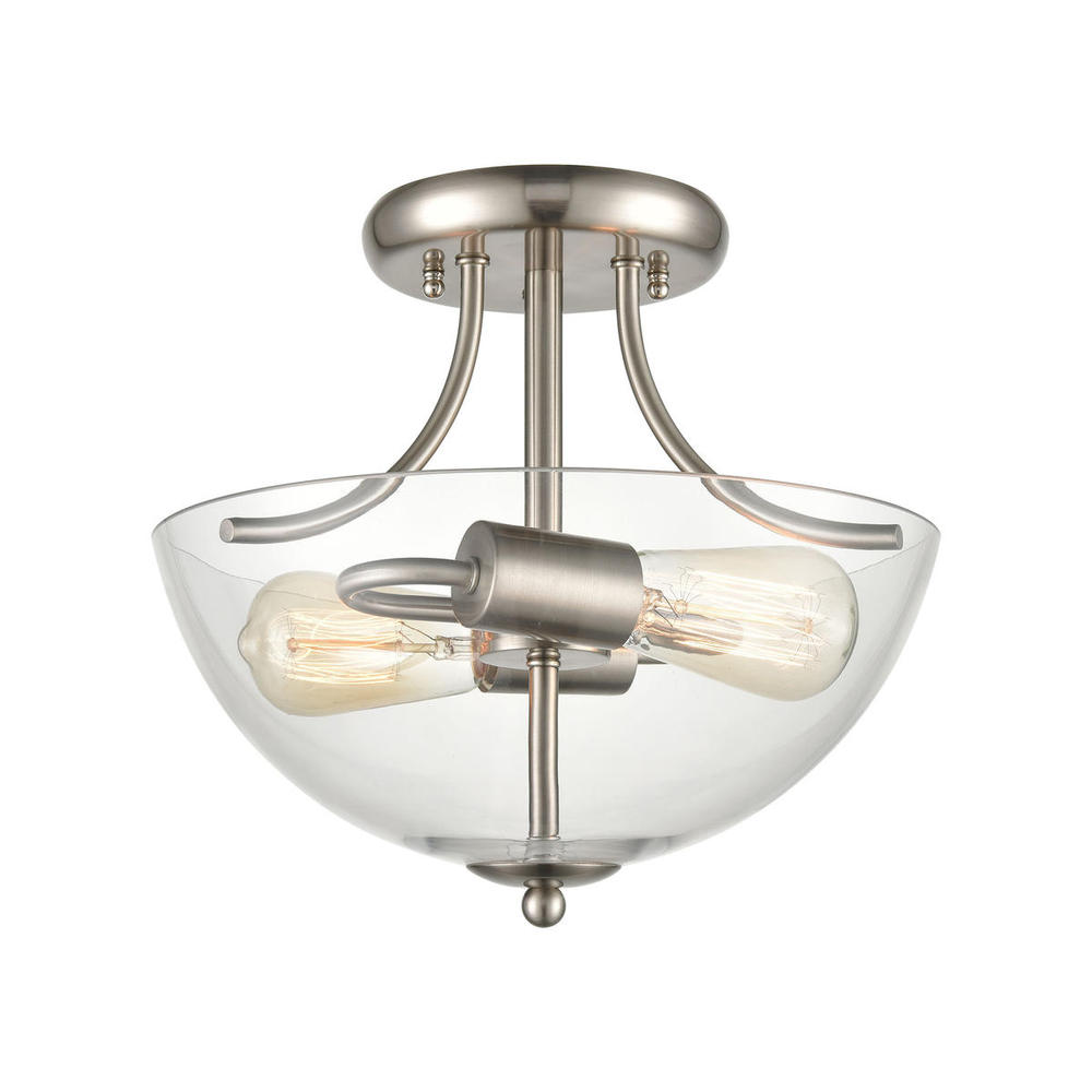 Thomas - Astoria 15&#39;&#39; Wide 2-Light Semi Flush Mount - Brushed Nickel