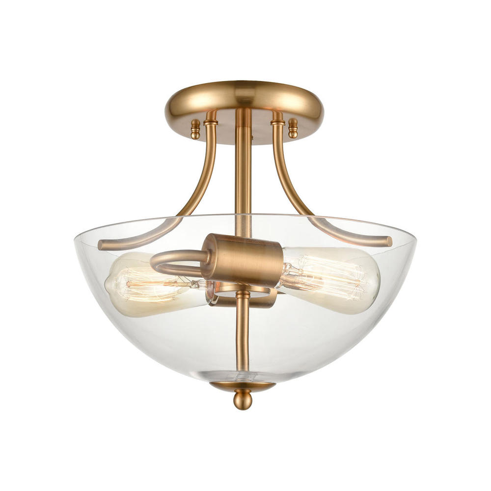 Thomas - Astoria 15&#39;&#39; Wide 2-Light Semi Flush Mount - Satin Gold