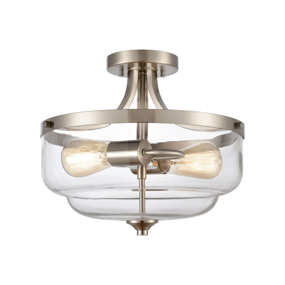 Thomas - Calistoga 13&#39;&#39; Wide 2-Light Semi Flush Mount - Brushed Nickel